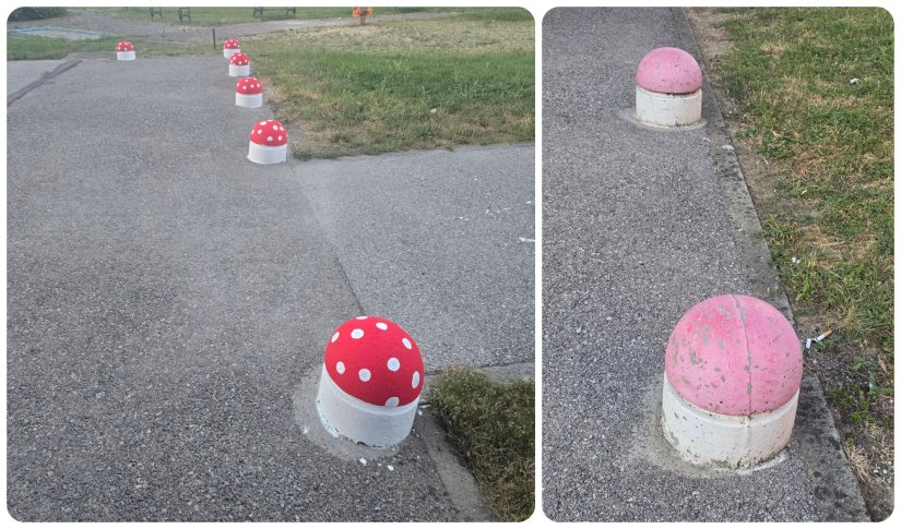 FOTO Mala akcija koja je razveselila varaždinski kvart: sivi stupići postali &scaron;arene gljive